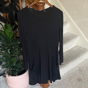 Betabrand Classic Black Silk Blend Dress W/ Pockets